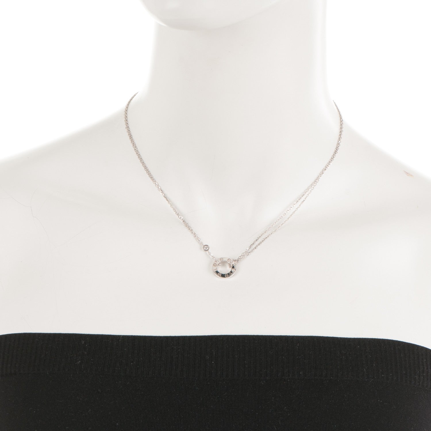 Cartier 18K White Gold 2 Diamond LOVE Necklace 2 of 5