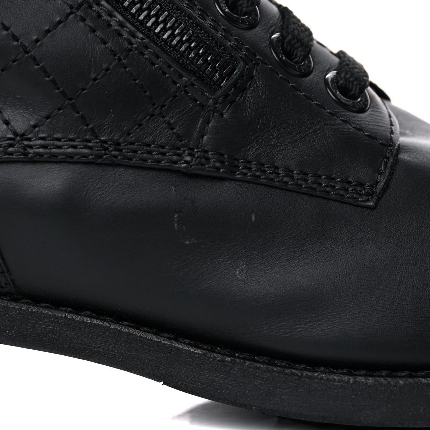 Calfskin Quilted Lace Up Combat Boots 40.5 Black