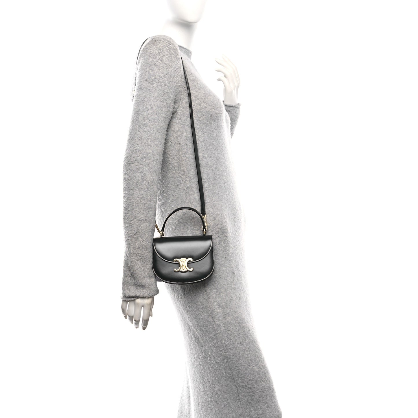 Shiny Calfskin Triomphe Mini Besace Clea Black