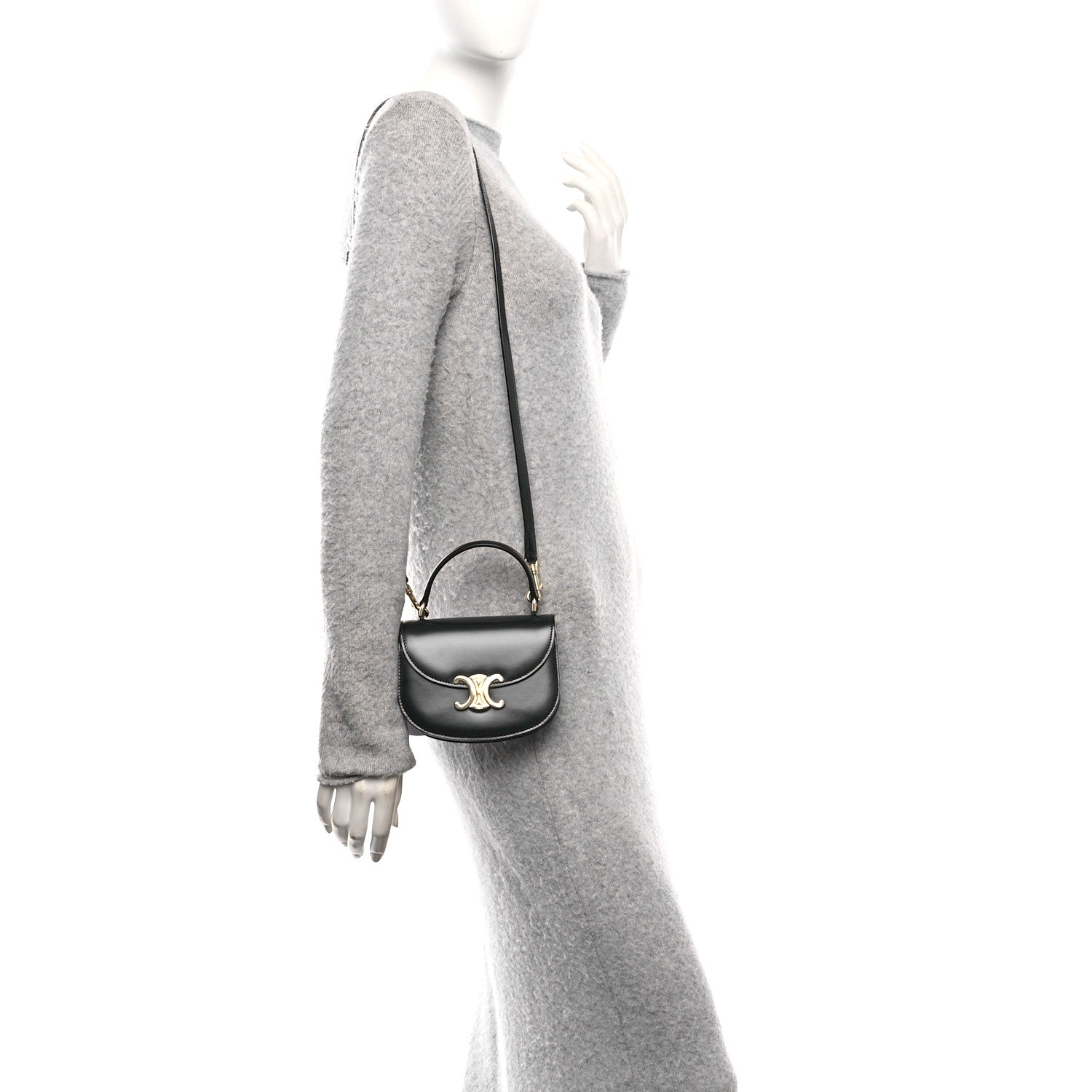 Celine Shiny Calfskin Triomphe Mini Besace Clea Black 2 of 9