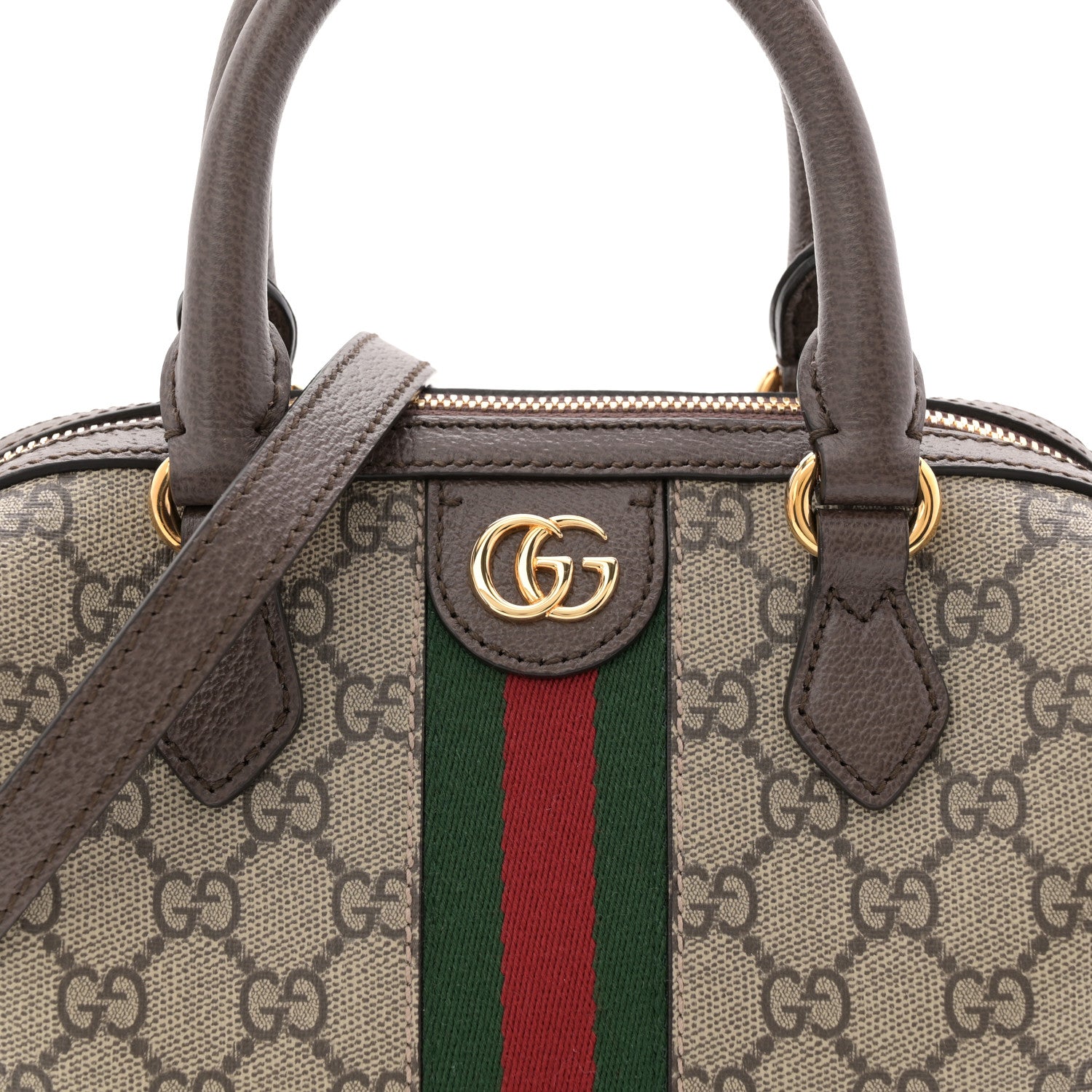Gucci GG Supreme Monogram Textured Dollar Calfskin Web Mini Ophidia Top Handle Bag Beige Ebony New Acero 8 of 11