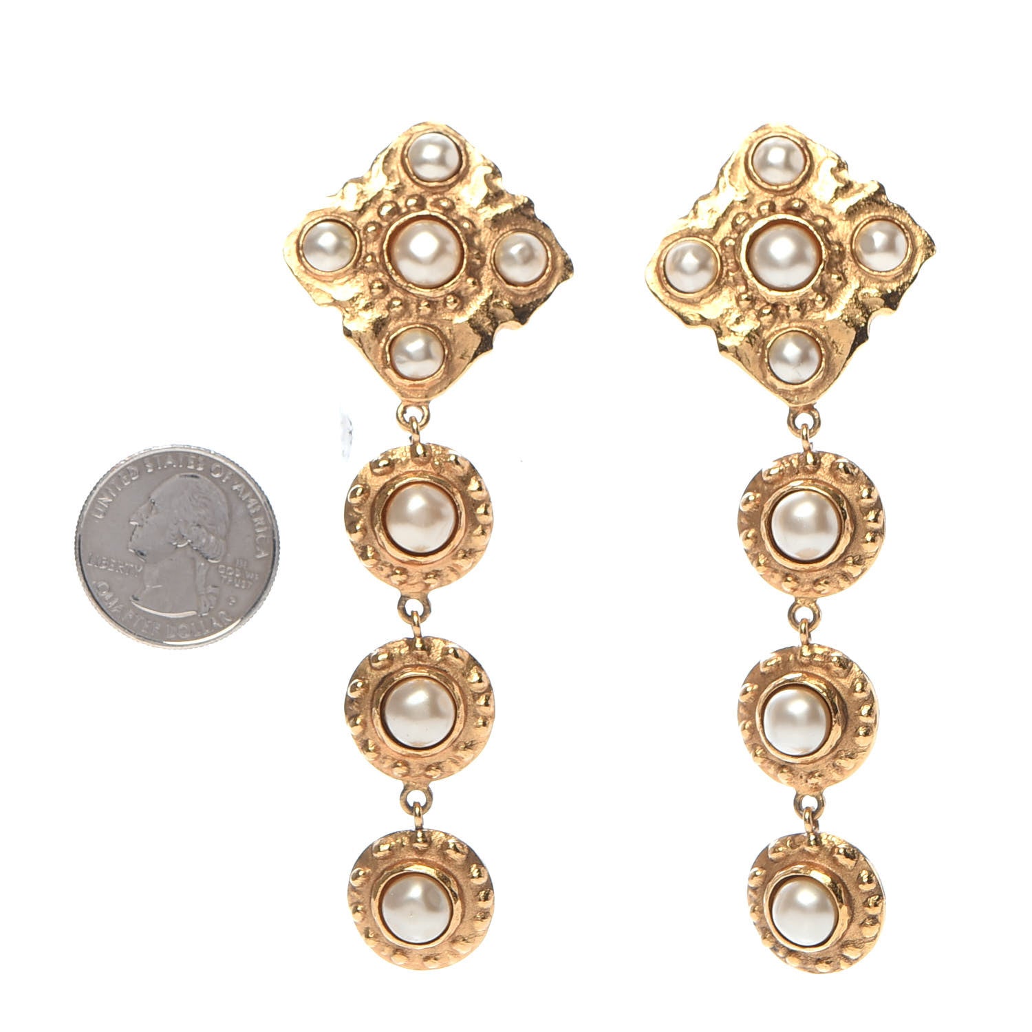 Chanel Pearl CC Drop Clip On Earrings Gold 2 of 5