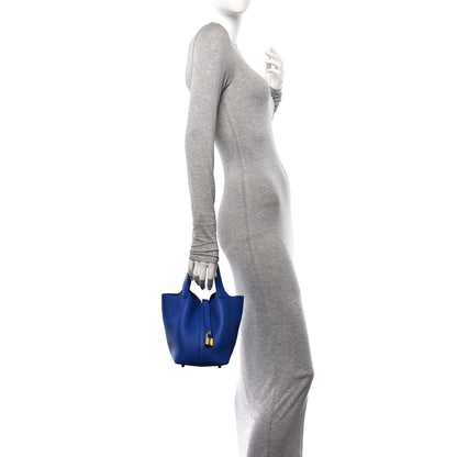 Hermes Taurillon Clemence Picotin Lock 18 PM Bleu Electrique 2 of 11