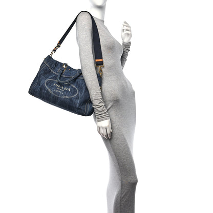 Prada Denim Large Logo Shopping Tote 2 of 9
