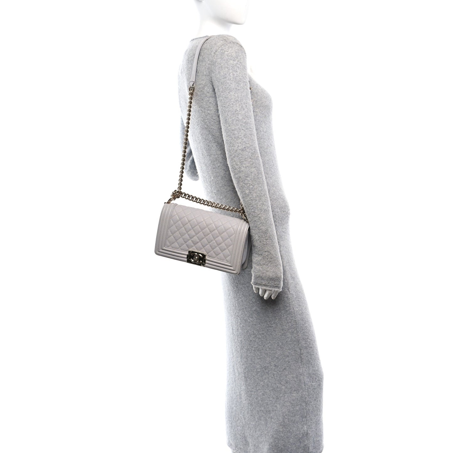 Caviar Quilted Medium Boy Flap Light Grey