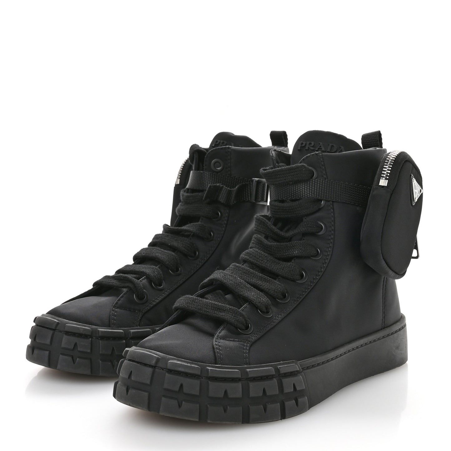 Re-Nylon Gabardine Triangle Womens Wheel Pouch Pocket High Top Sneakers 39 Black