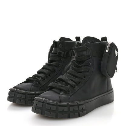 Prada Re-Nylon Gabardine Triangle Womens Wheel Pouch Pocket High Top Sneakers 39 Black 4 of 9