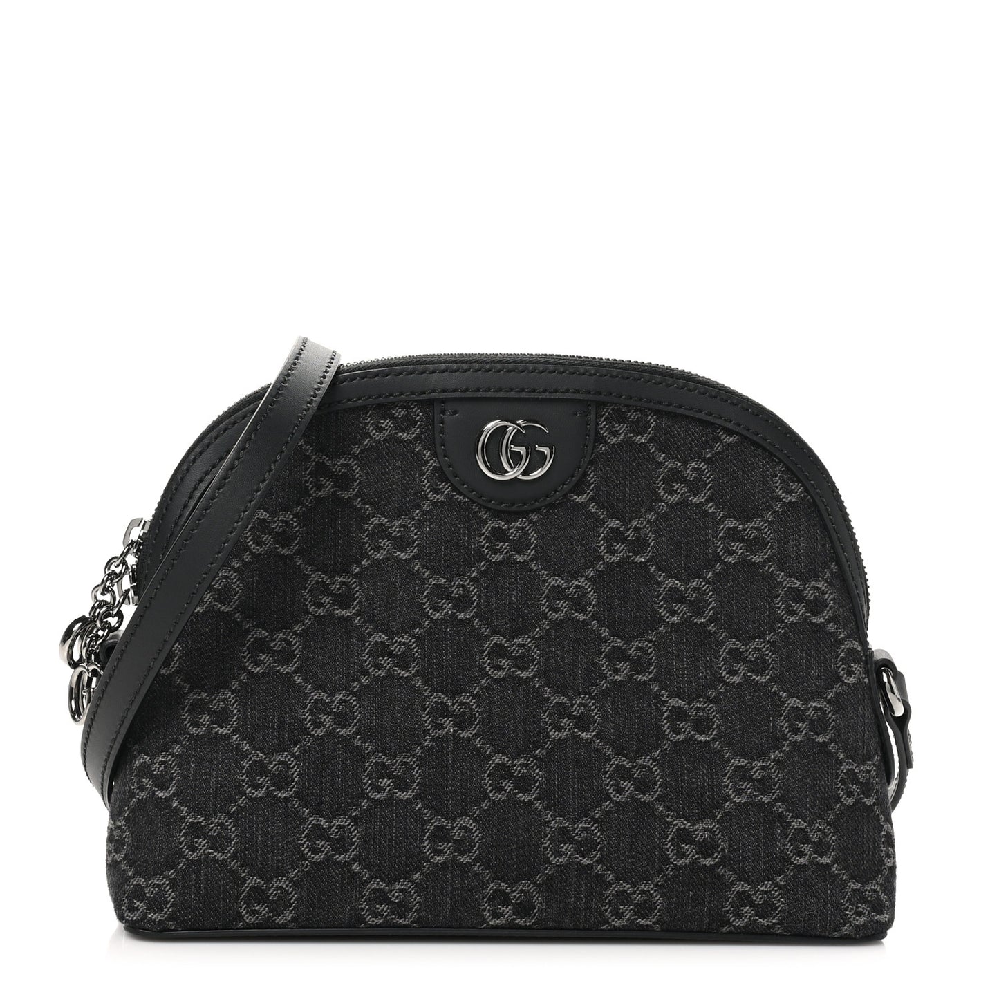 Denim Cuoio Harness GG Monogram Small Ophidia Dome Shoulder Bag Black Medium Grey