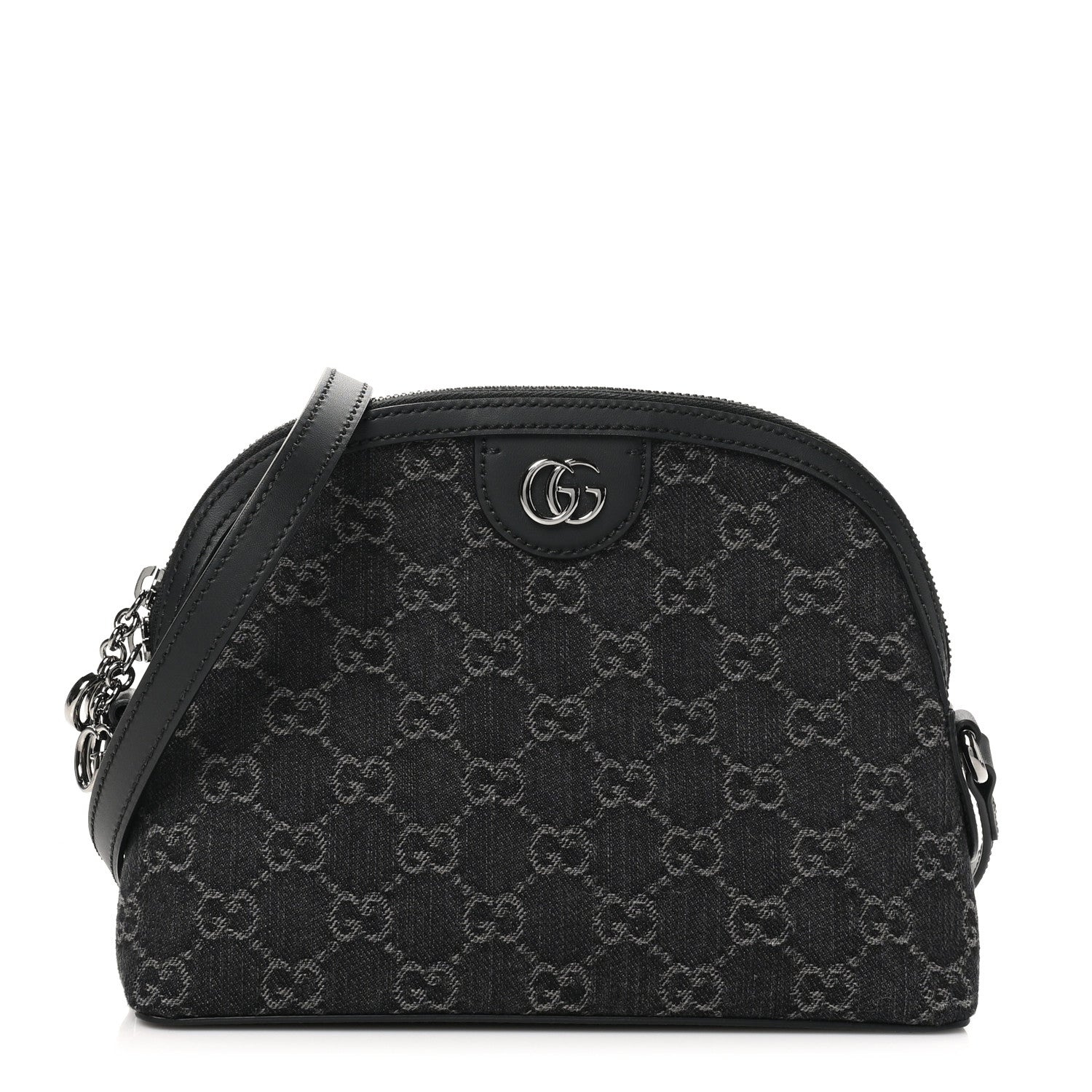Gucci Denim Cuoio Harness GG Monogram Small Ophidia Dome Shoulder Bag Black Medium Grey 1 of 10