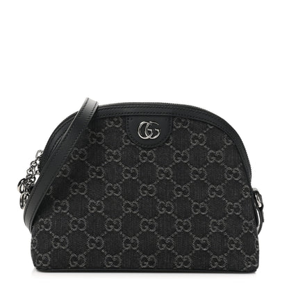 Gucci Denim Cuoio Harness GG Monogram Small Ophidia Dome Shoulder Bag Black Medium Grey 1 of 10