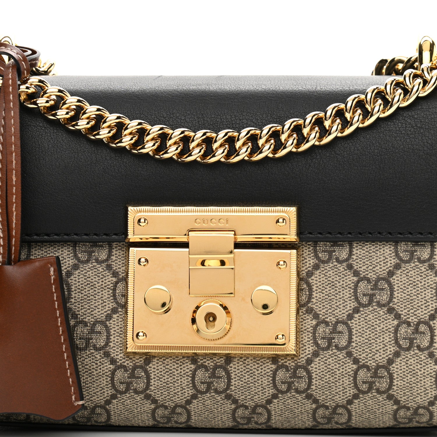 Gucci GG Supreme Monogram Calfskin Small Padlock Shoulder Bag Beige Black Cuir 7 of 11