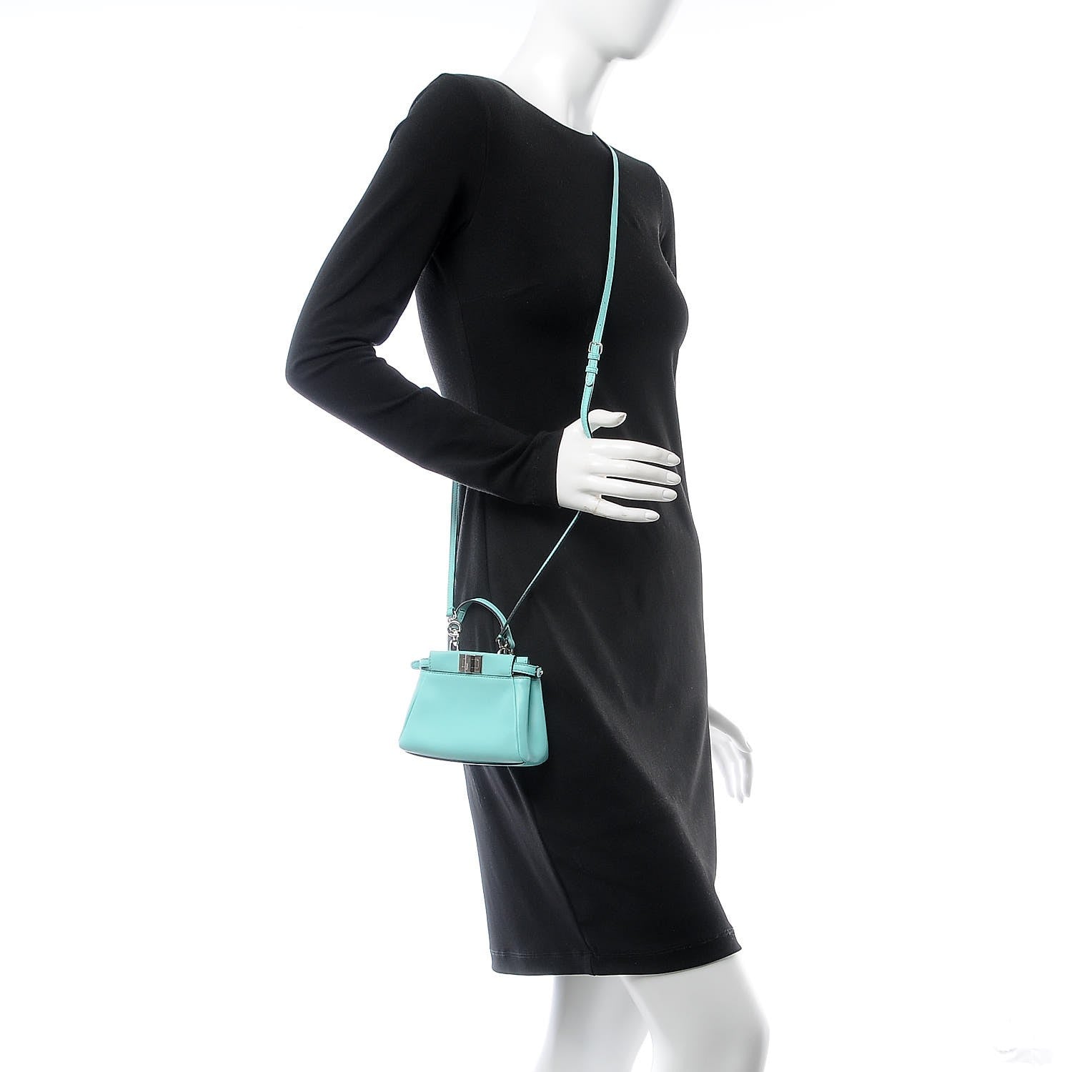 Fendi Shiny Nappa Micro Peekaboo Iconic Satchel Turchese Egiz 2 of 8