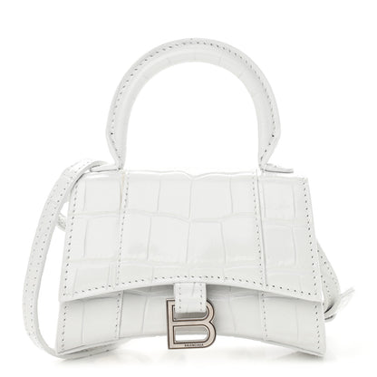 Balenciaga Shiny Calfskin Crocodile Embossed Hourglass Top Handle Bag Mini White 1 of 10