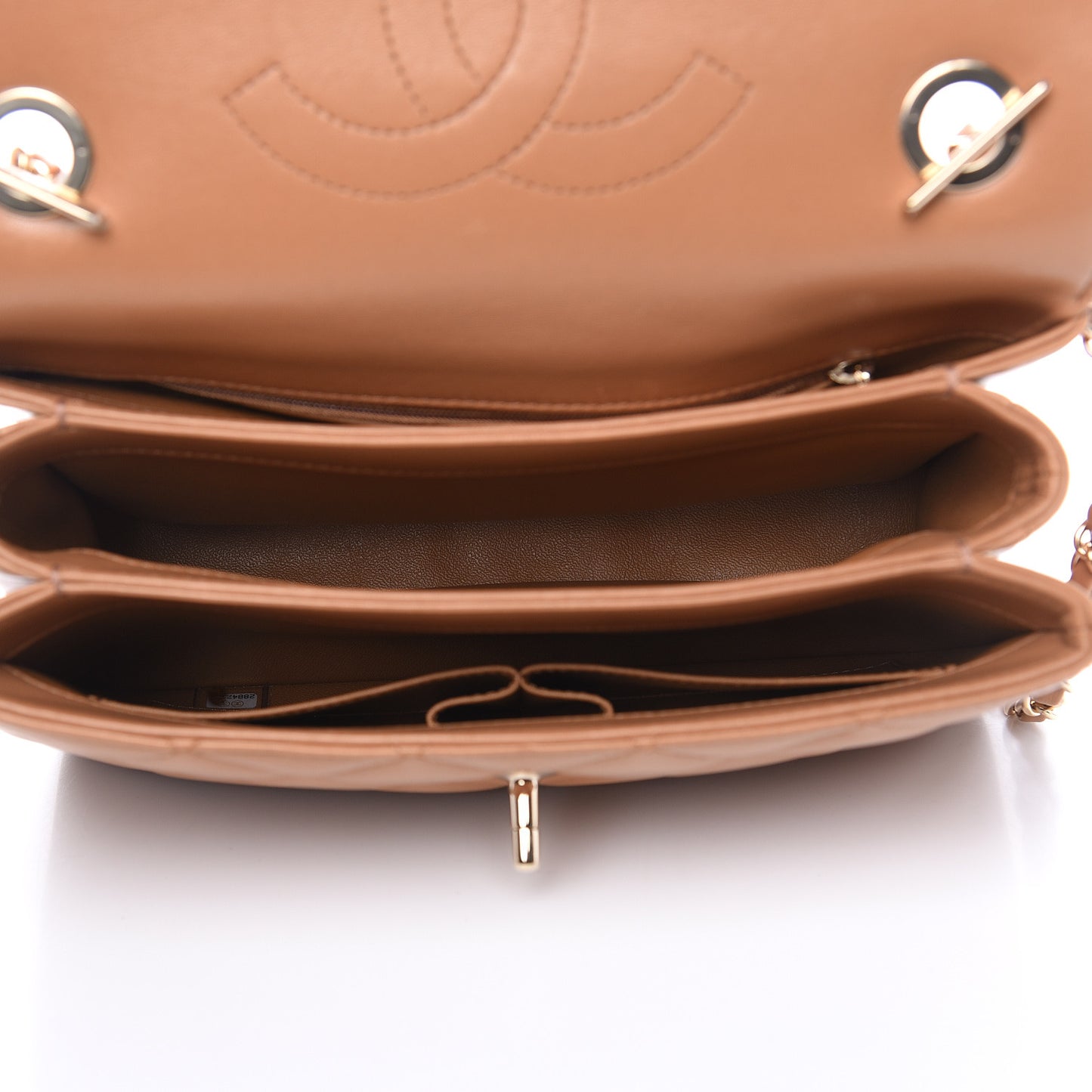 Lambskin Quilted Small Trendy CC Flap Dual Handle Bag Camel