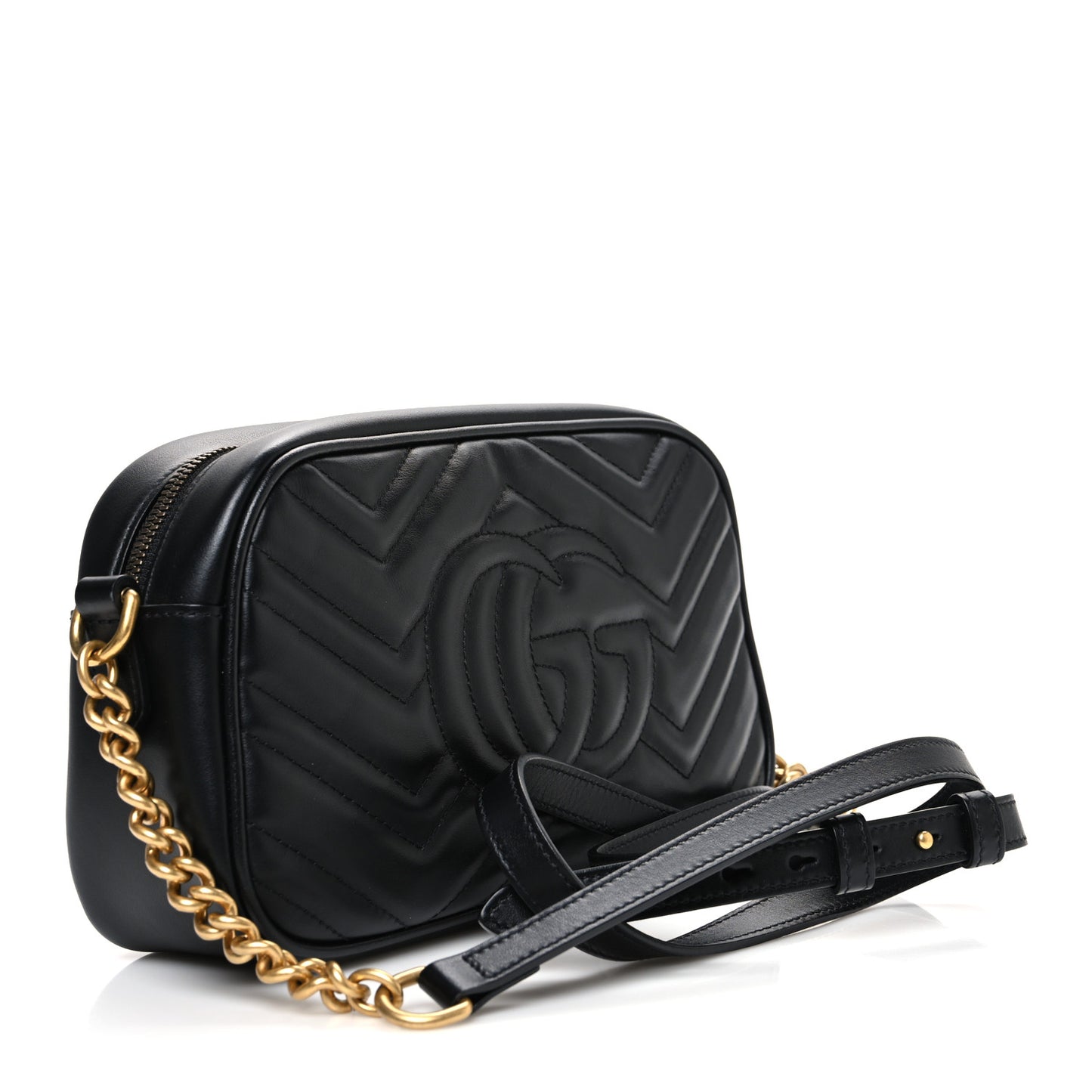 Calfskin Matelasse Small GG Marmont Chain Shoulder Bag Black