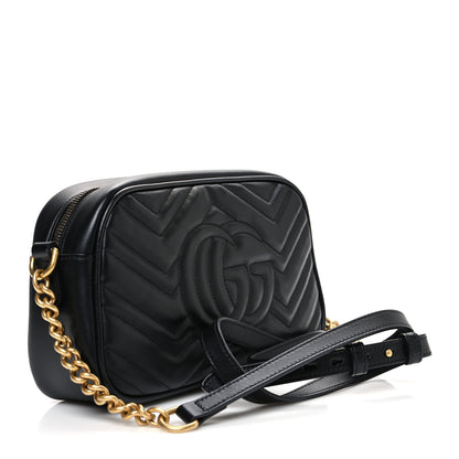 Gucci Calfskin Matelasse Small GG Marmont Chain Shoulder Bag Black 3 of 11