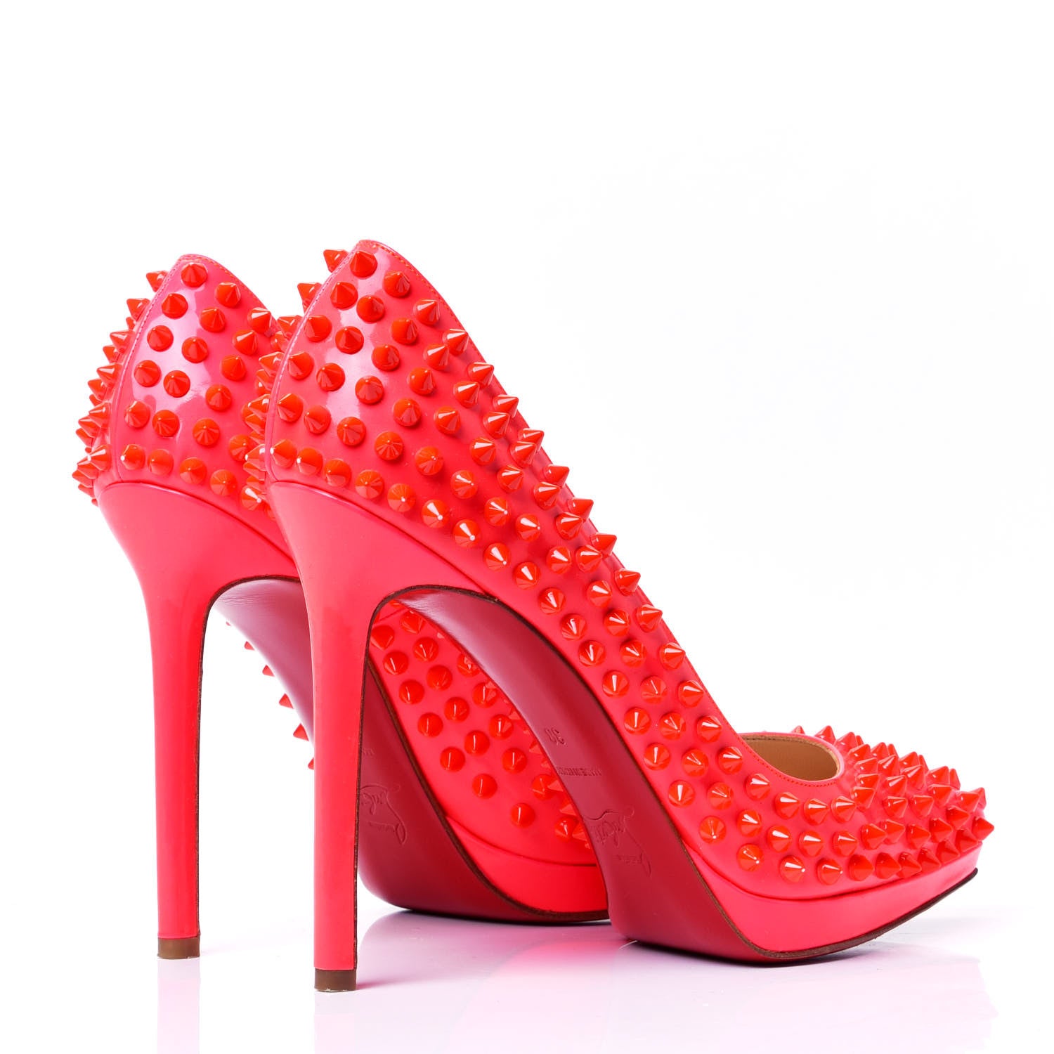 Christian Louboutin Patent Pigalle Plato Spikes 120 Pumps 38 Fluo Rose Paris 3 of 9