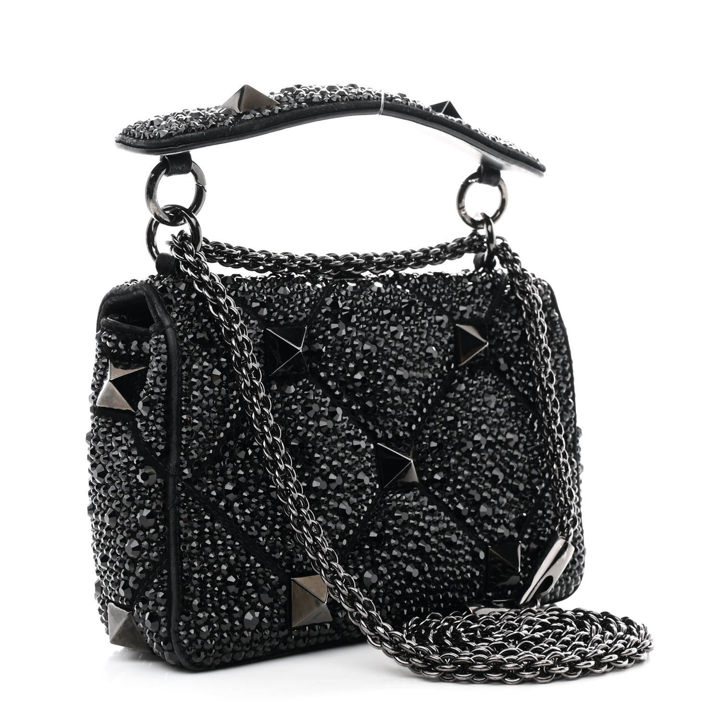 Crystal Suede Lacquer Monochrome Medium Roman Stud Shoulder Bag Black