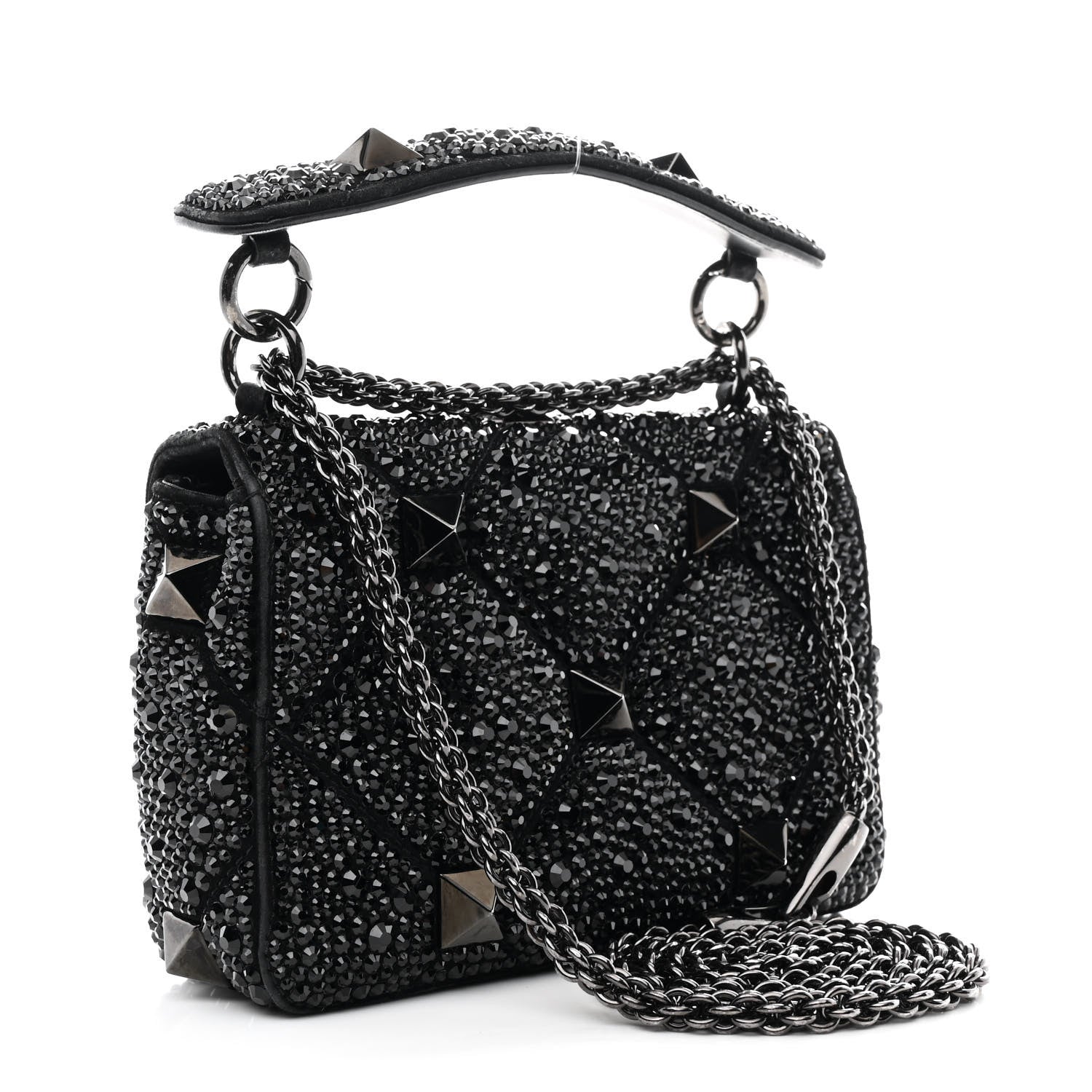 Valentino Garavani Crystal Suede Lacquer Monochrome Medium Roman Stud Shoulder Bag Black 3 of 9