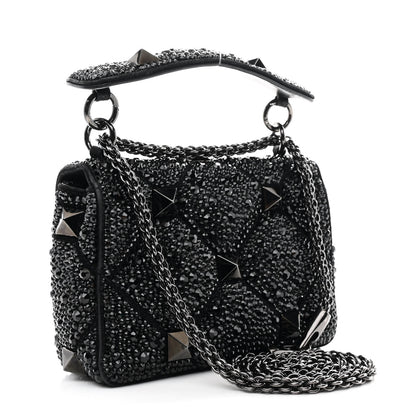 Valentino Garavani Crystal Suede Lacquer Monochrome Medium Roman Stud Shoulder Bag Black 3 of 9