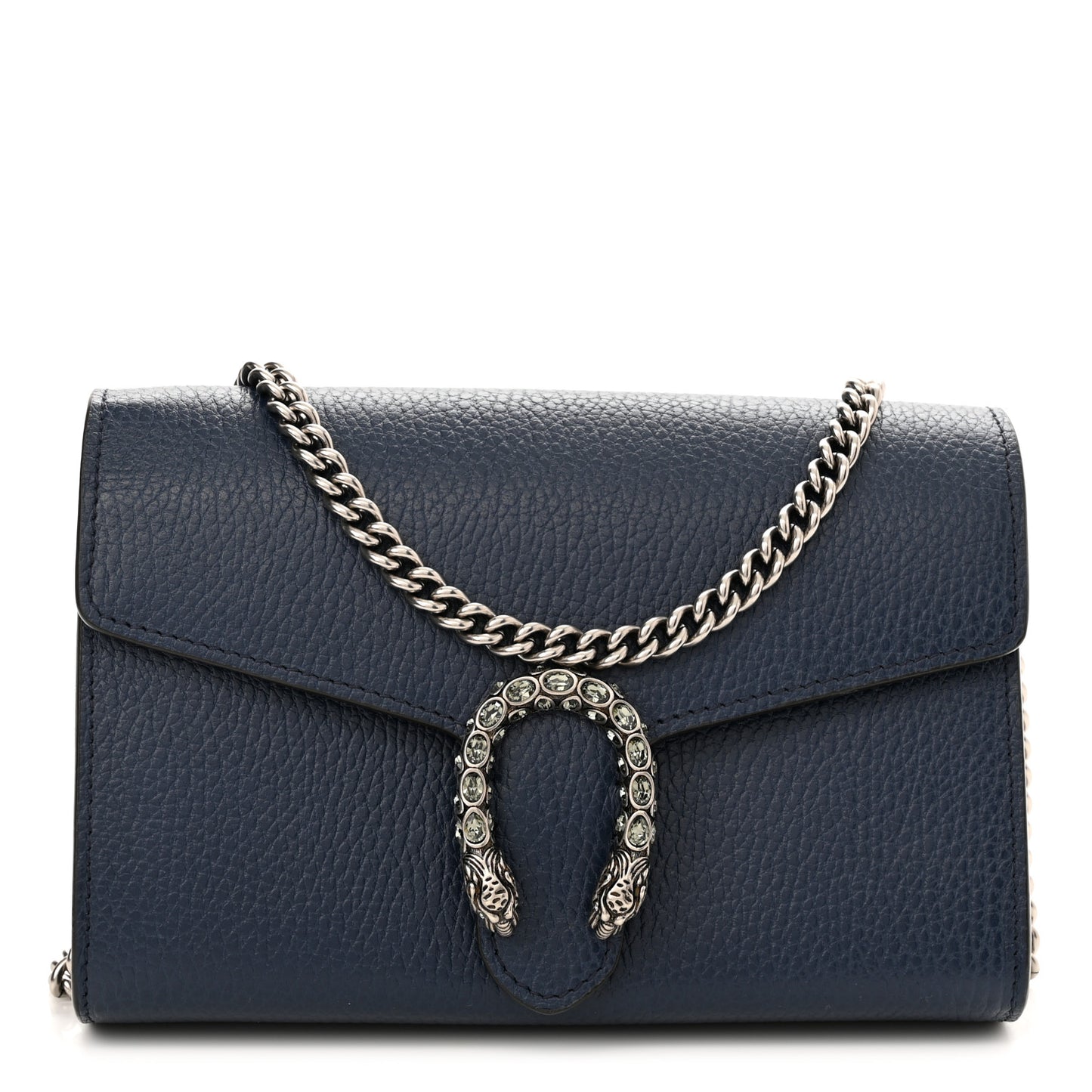 Dollar Calfskin Crystal Mini Dionysus Chain Wallet Blue Agata Black Diamond