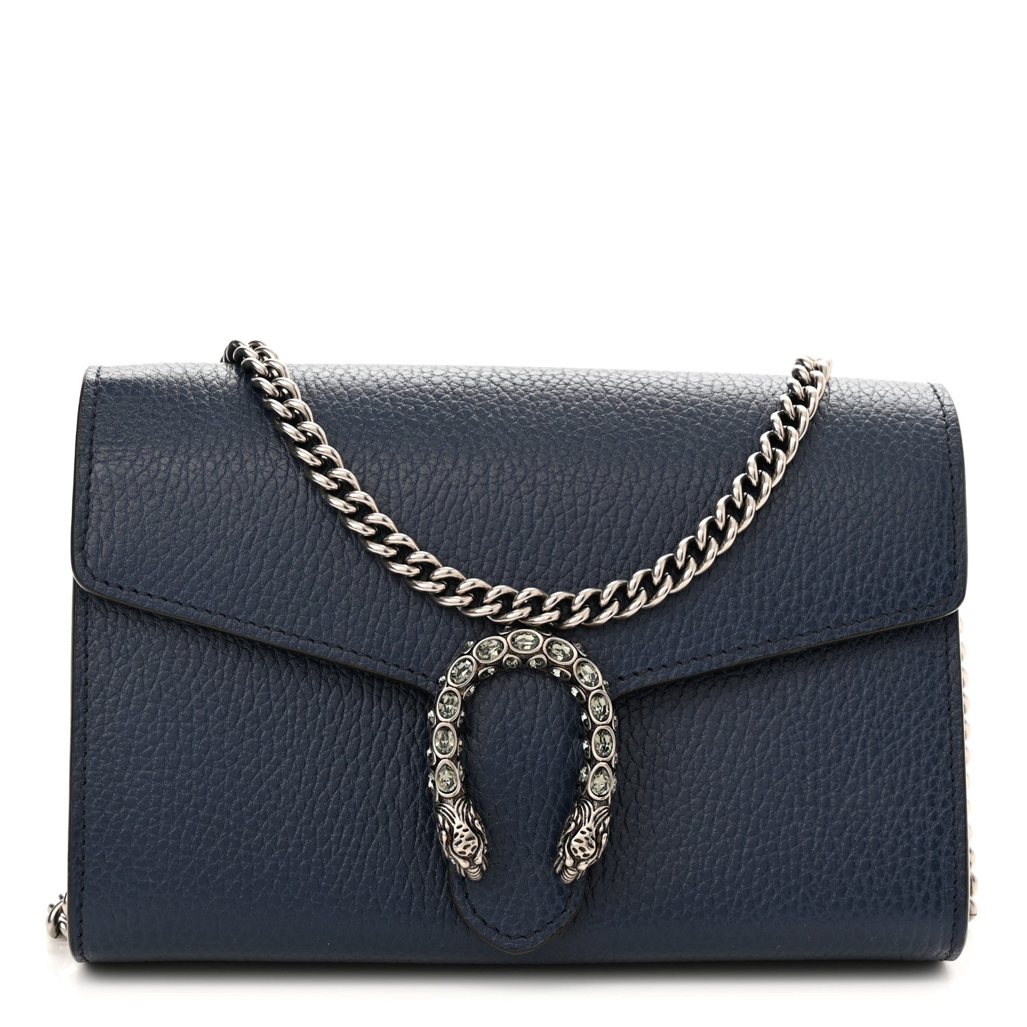 Gucci Dollar Calfskin Crystal Mini Dionysus Chain Wallet Blue Agata Black Diamond 1 of 9