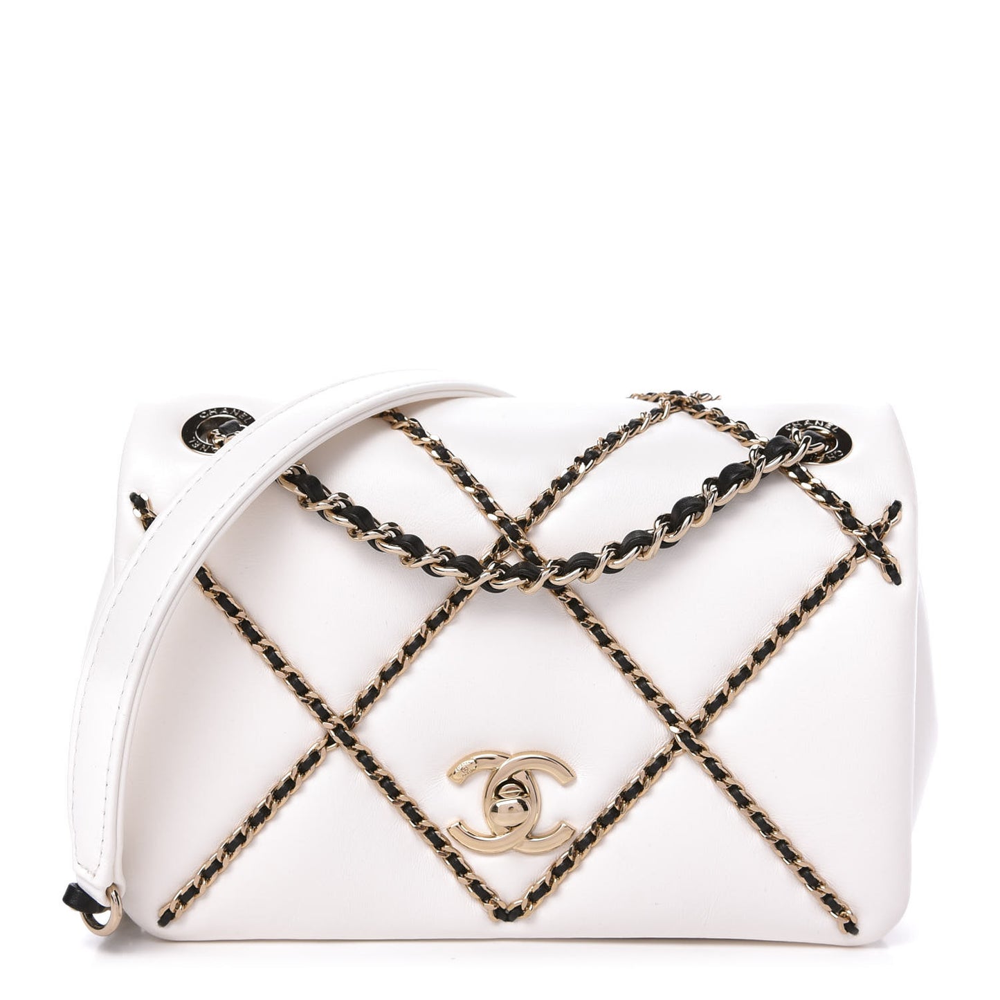 Lambskin Small Entwined Chain Flap White