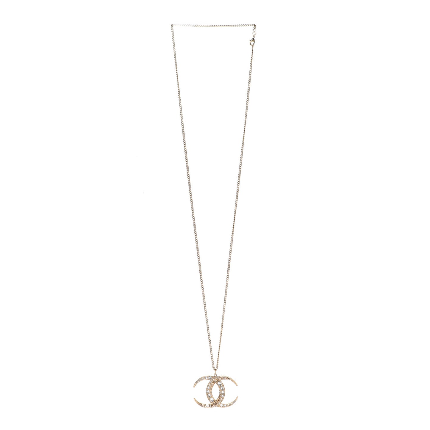 Baguette Crystal Moon CC Necklace Gold