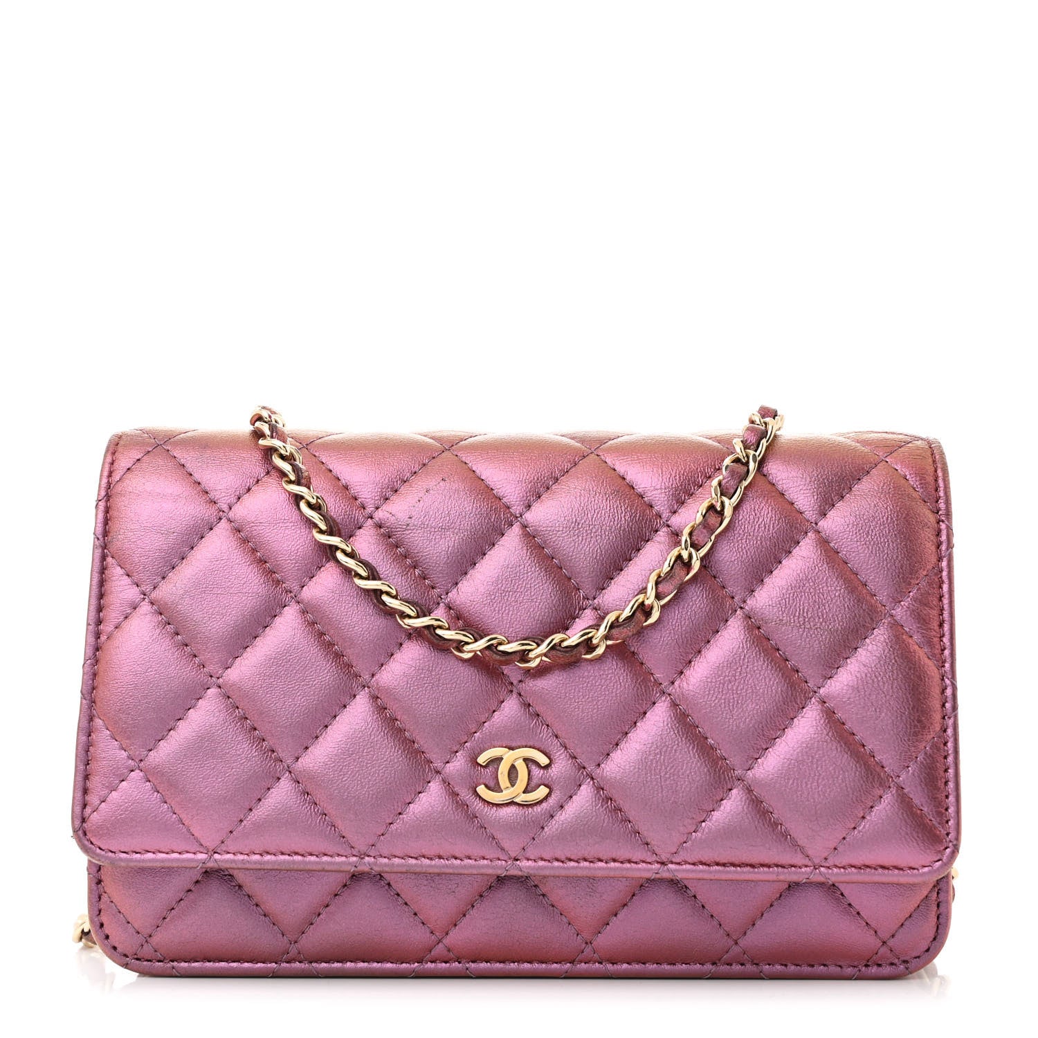 Chanel Iridescent Lambskin Quilted Wallet On Chain WOC Purple 1 of 13