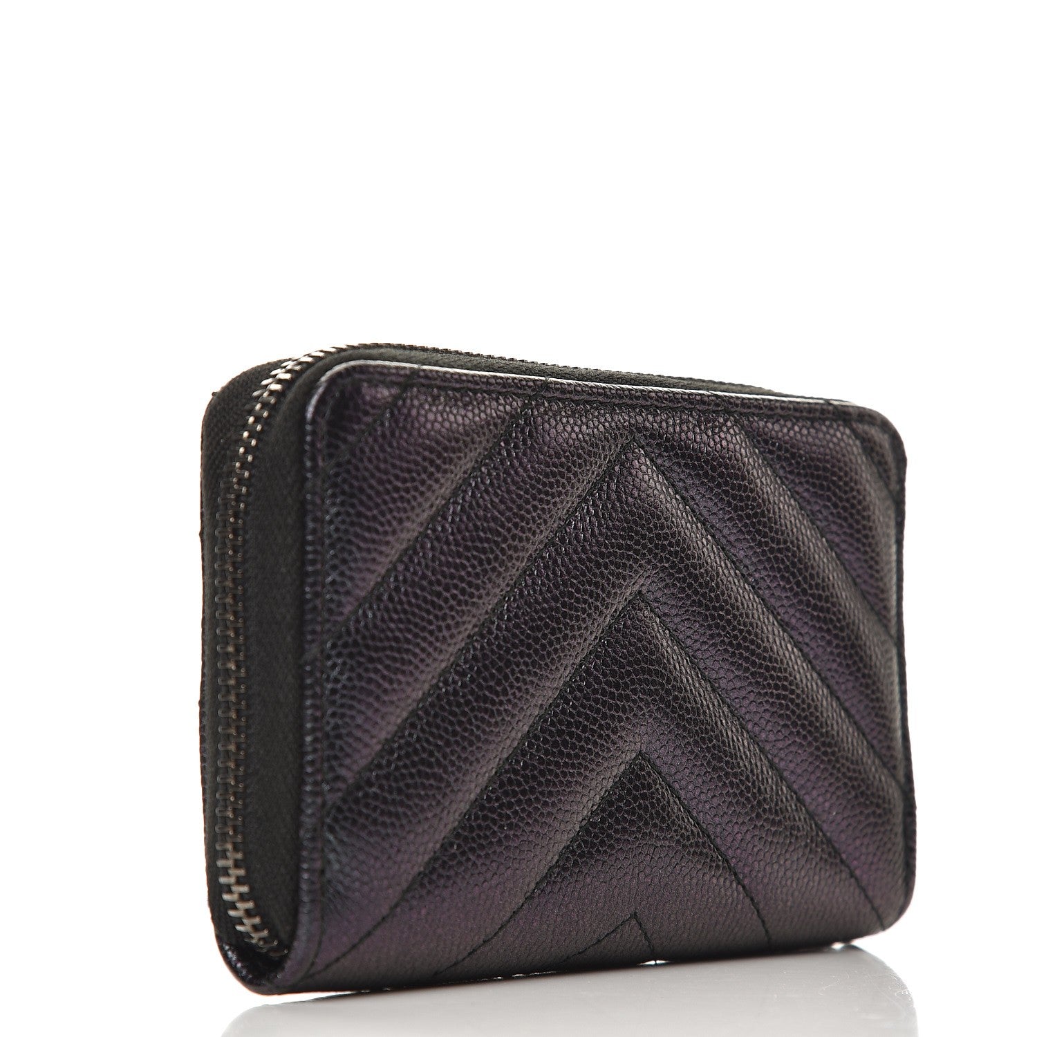 Chanel Iridescent Caviar Chevron Quilted Zip Around Coin Purse Black 3 of 8