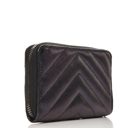 Chanel Iridescent Caviar Chevron Quilted Zip Around Coin Purse Black 3 of 8
