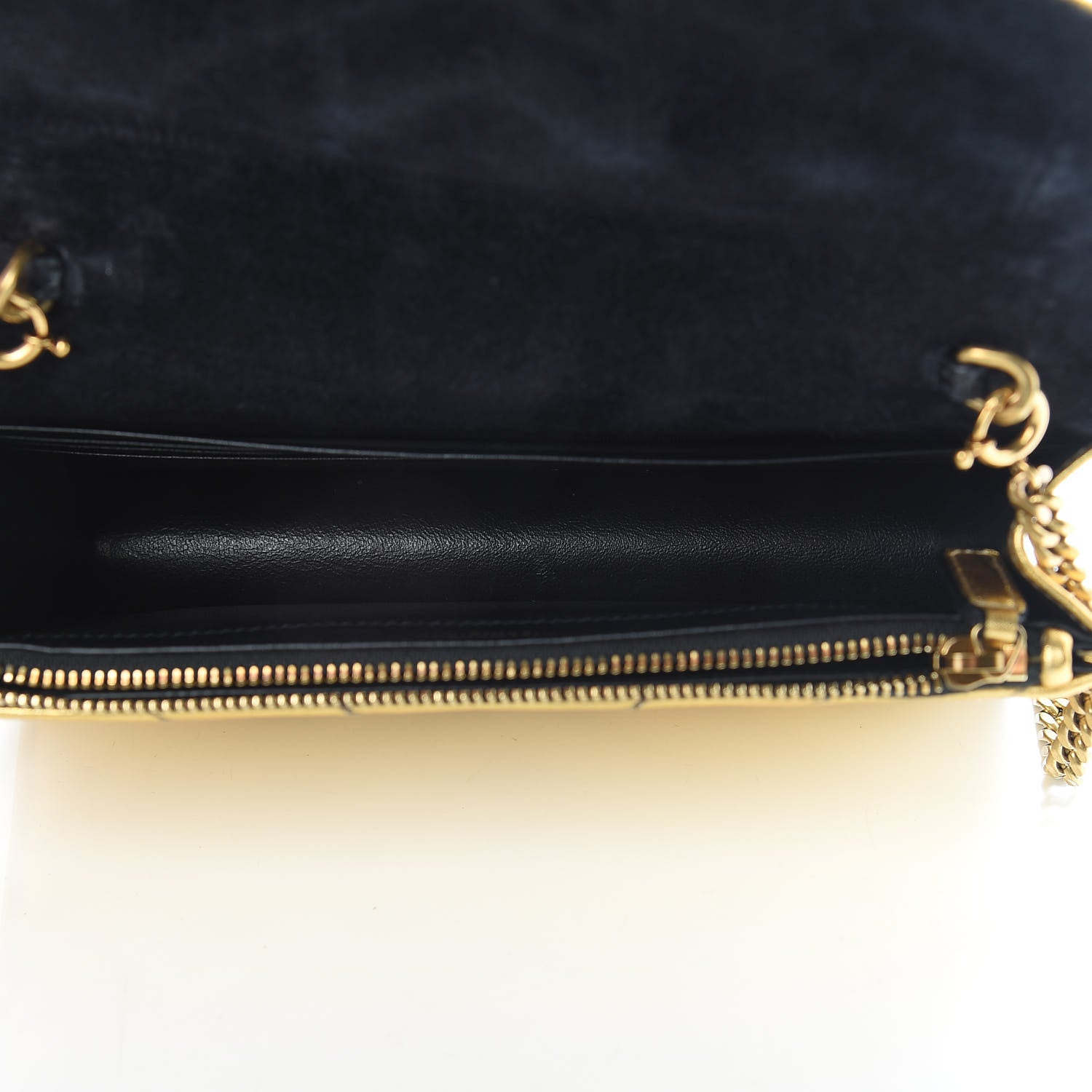 Saint Laurent Metallic Calfskin Matelasse Chevron Monogram Envelope Chain Wallet Gold 5 of 13