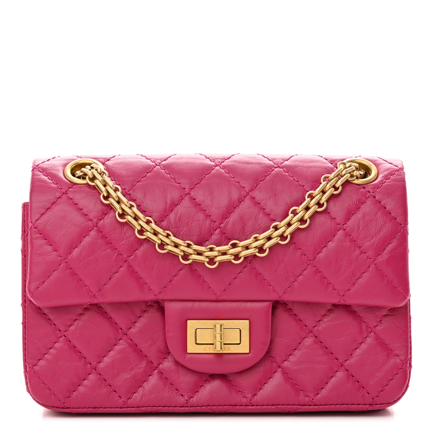 Aged Calfskin Quilted 2.55 Reissue Mini Flap Fuchsia