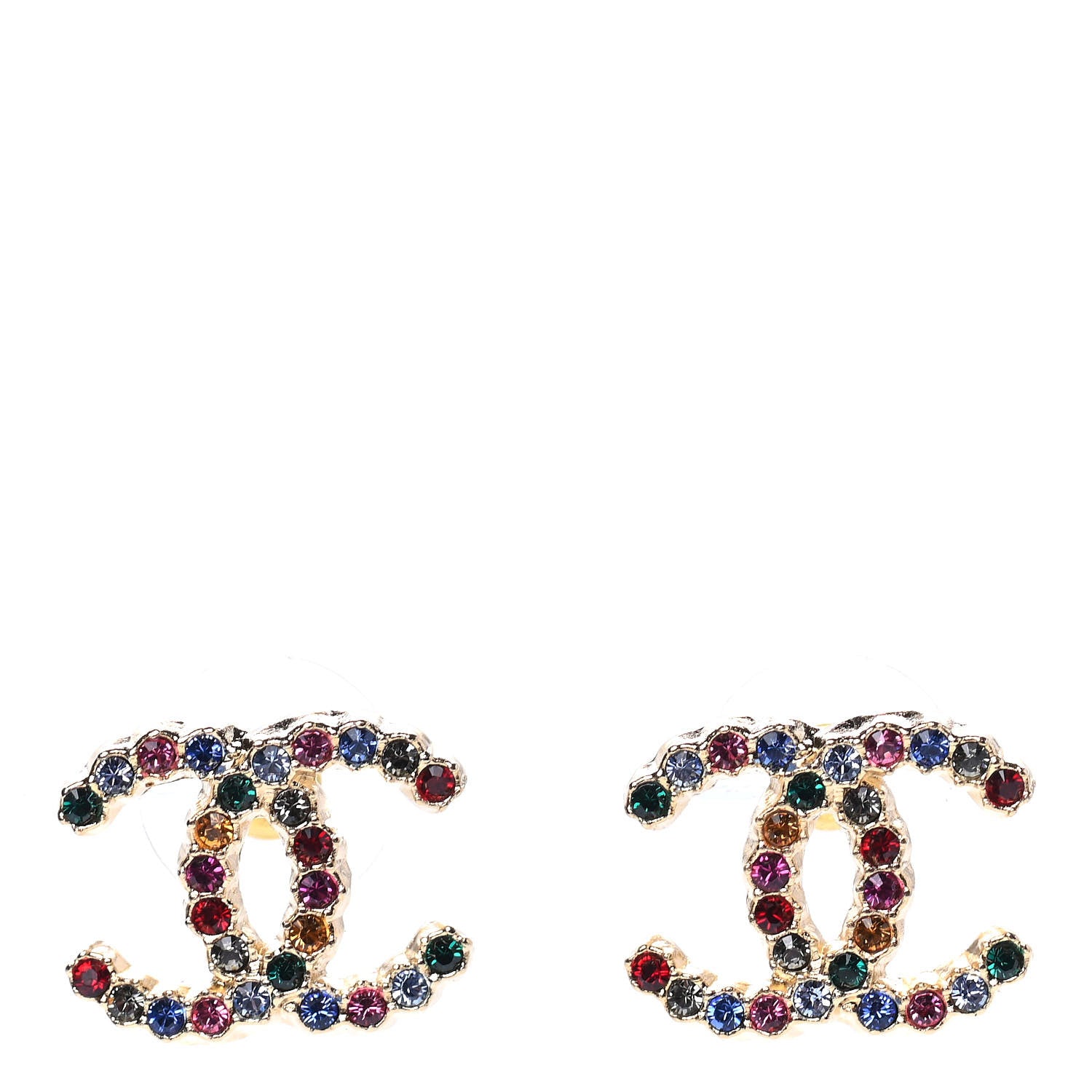 Chanel Crystal Over The Rainbow CC Earrings Gold Multicolor 1 of 4