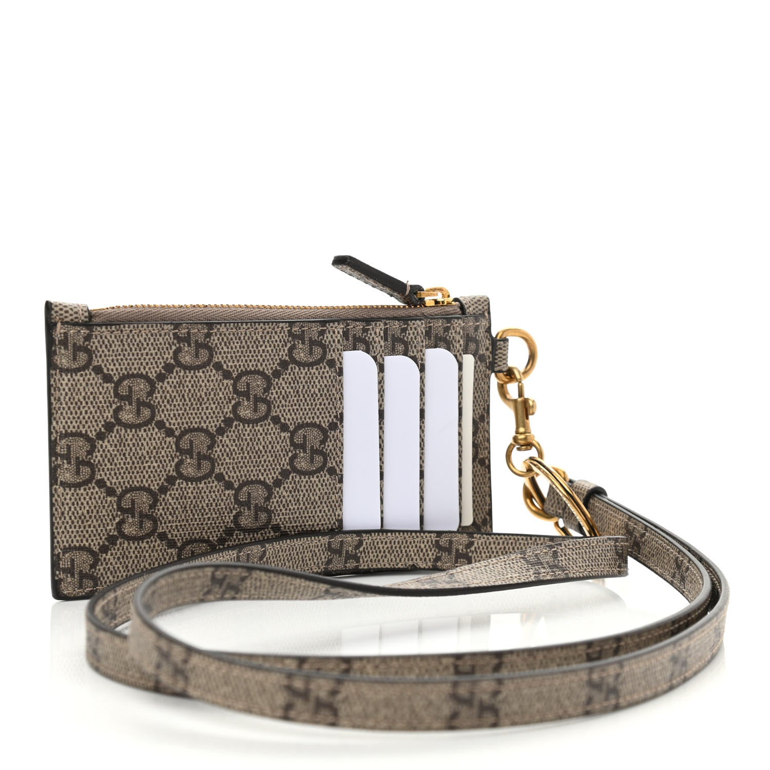 Gucci X BALENCIAGA GG Supreme Monogram Logo Card Case With Strap Beige Ebony 3 of 9