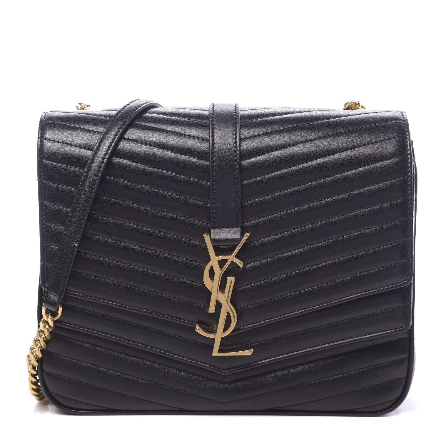 Saint Laurent Lambskin Matelasse Chevron Monogram Medium Sulpice Bag Black 1 of 12