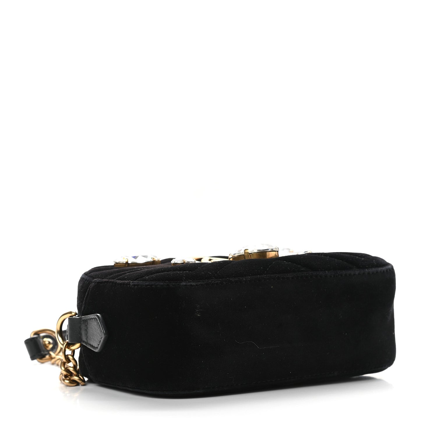 Velvet Matelasse Marquise Crystals Mini GG Marmont Chain Shoulder Bag Black