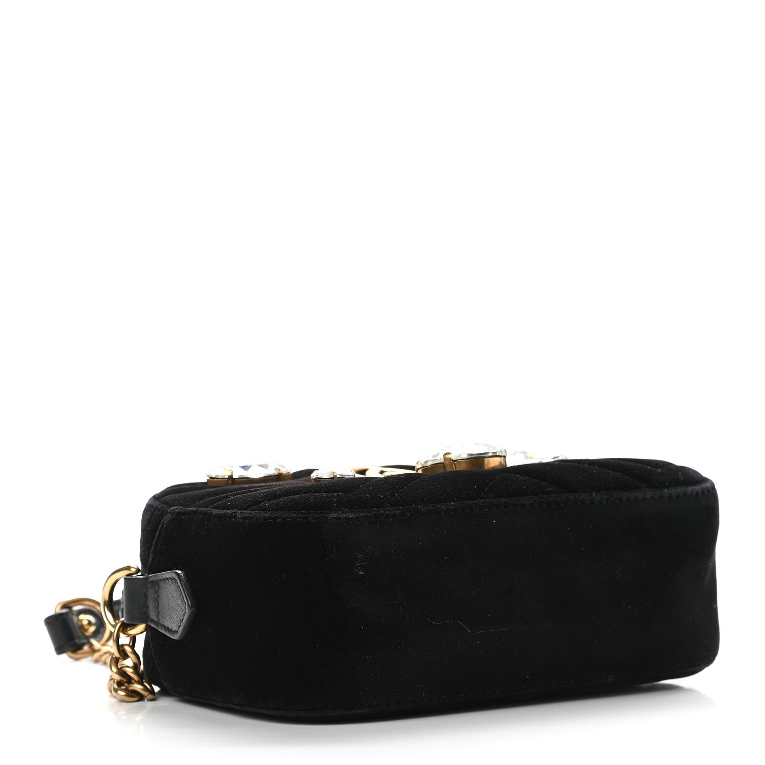 Gucci Velvet Matelasse Marquise Crystals Mini GG Marmont Chain Shoulder Bag Black 4 of 10