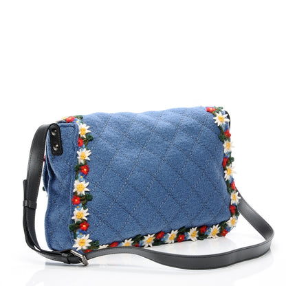 Chanel Felt Embroidered Large Crest Austrian Satchel Blue 3 of 9