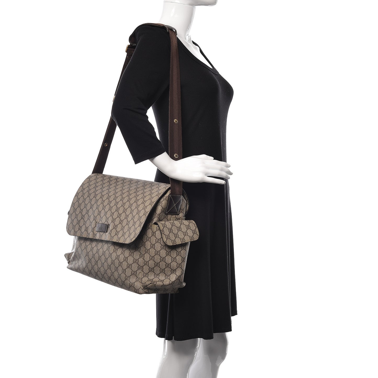 GG Plus Monogram Messenger Diaper Bag Dark Brown