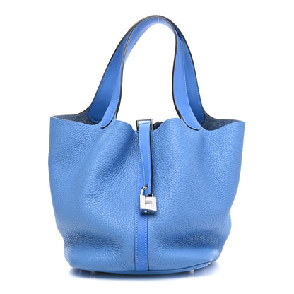 Hermes Taurillon Clemence Swift Picotin Lock 22 MM Bleu Paradis 1 of 9