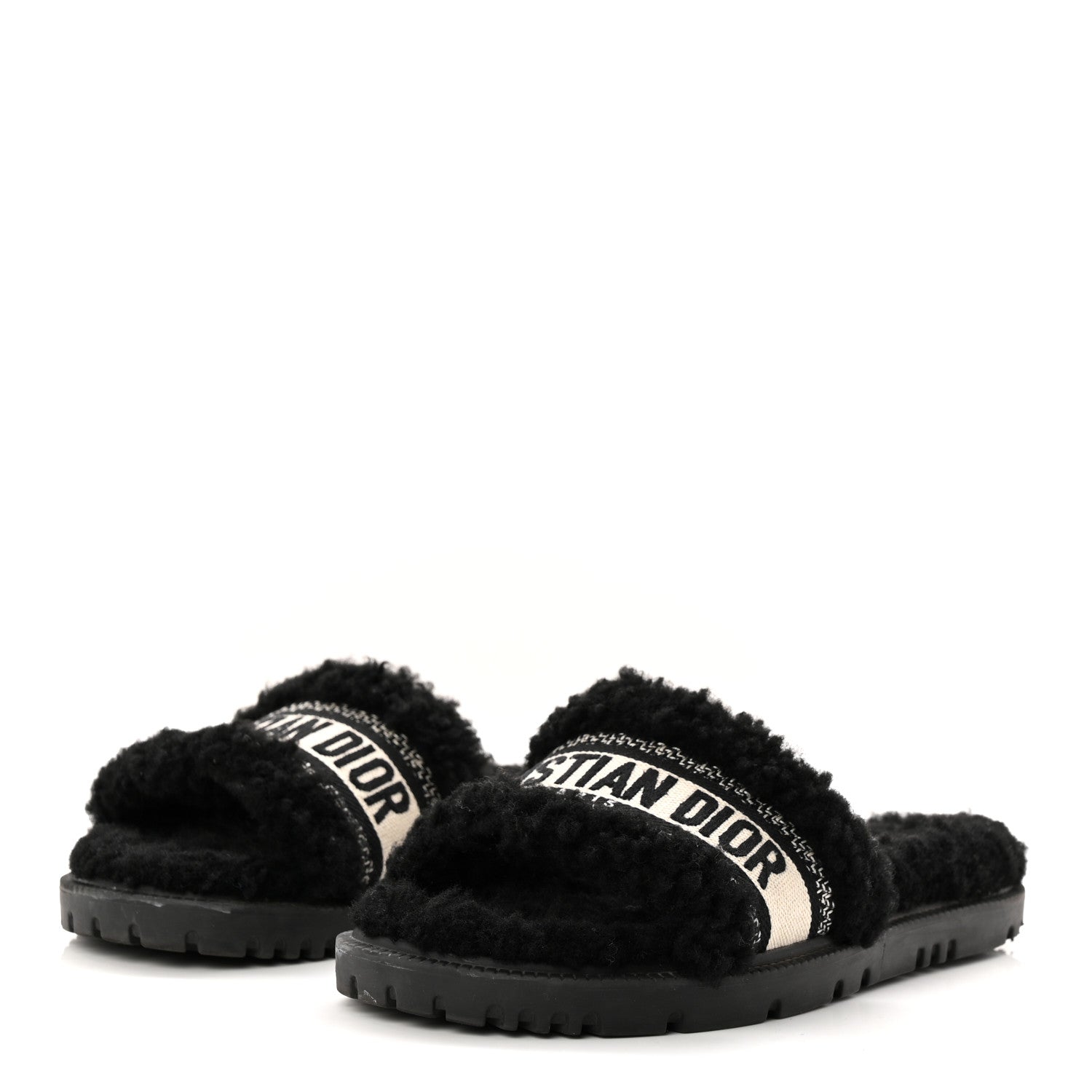 Christian Dior Shearling Canvas Lurex Embroidered Dway 10mm Slide Sandals 36 Black Natural 3 of 9