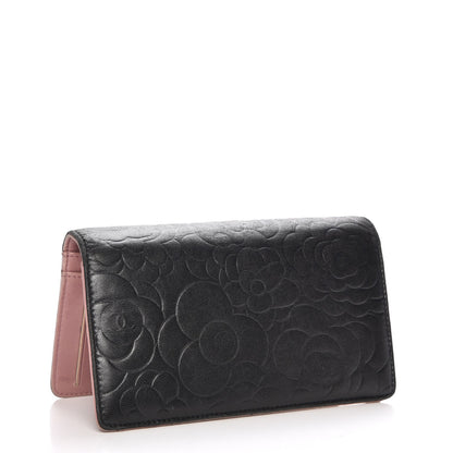 Chanel Lambskin Camellia Embossed Yen Wallet Black 3 of 10