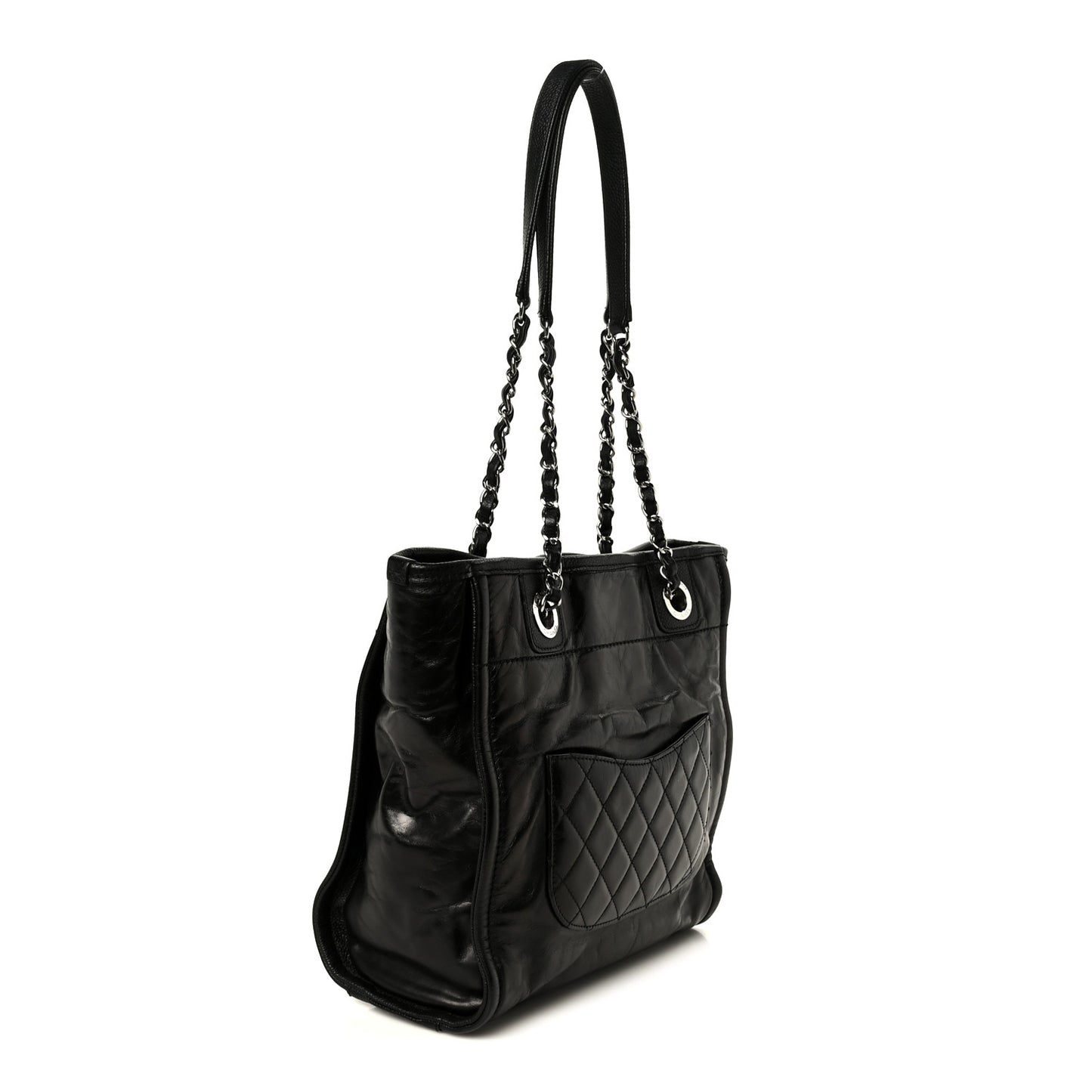 Glazed Calfskin Mini Deauville Tote Black