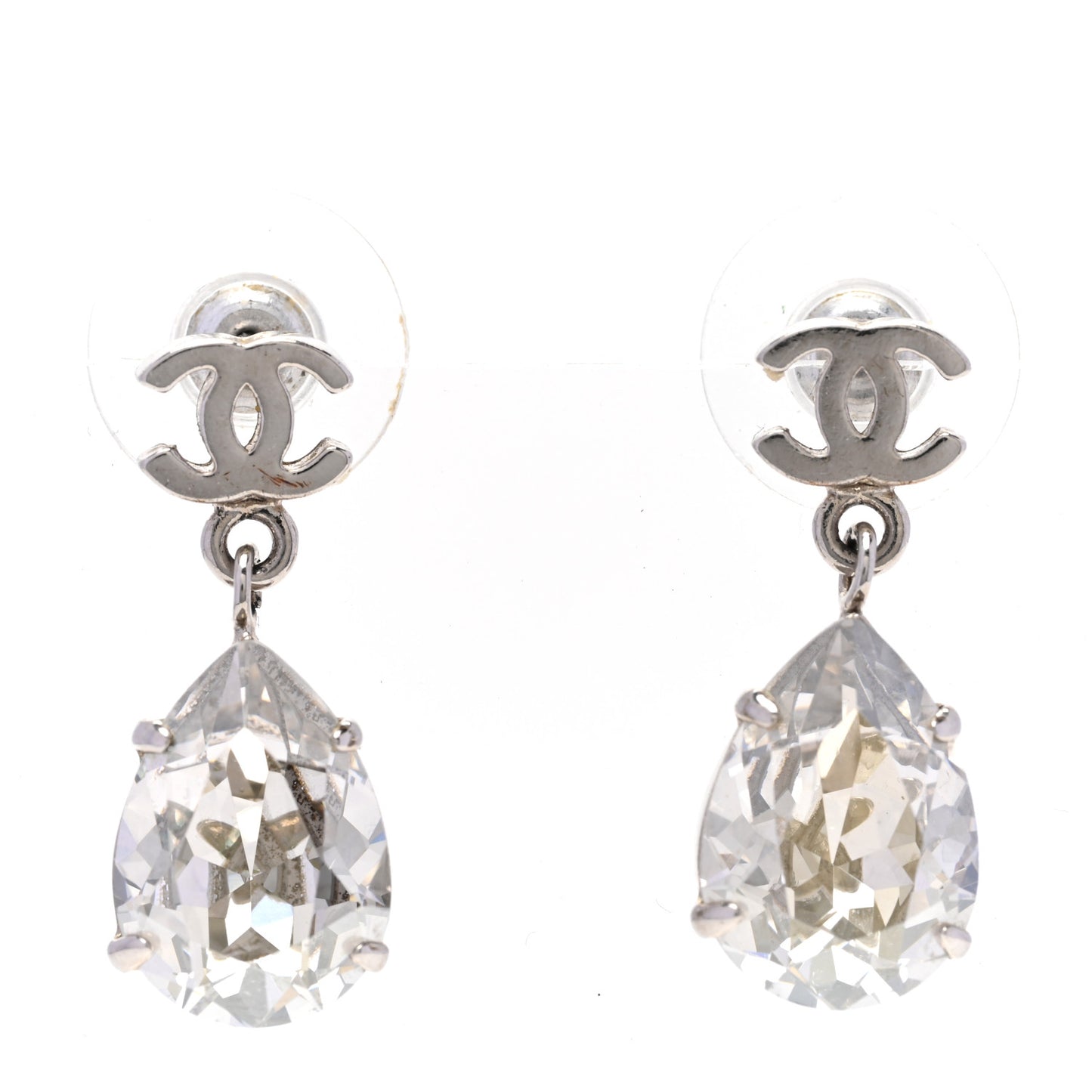 Crystal CC Tear Drop Earrings Silver