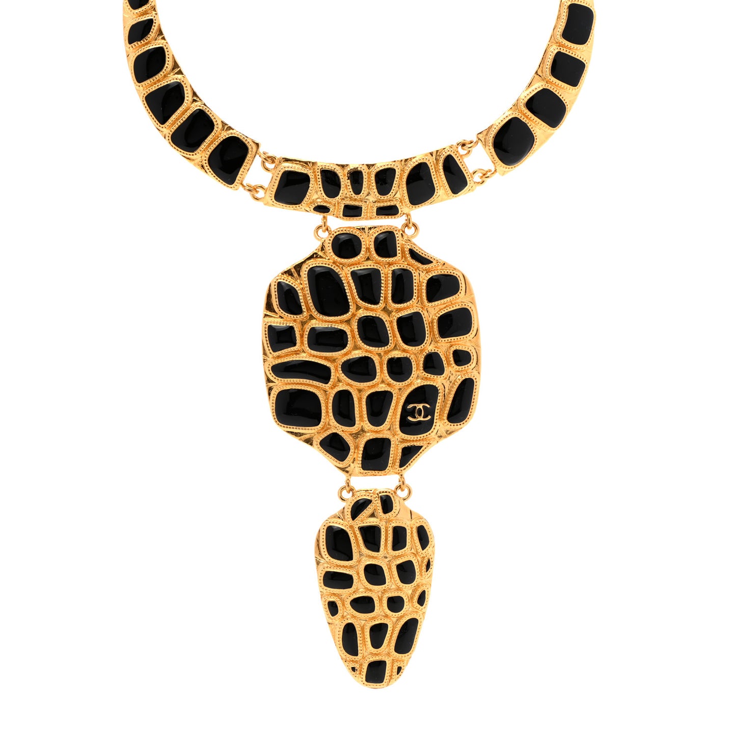 Resin Metal Along The Nile Large CC Necklace Gold Black