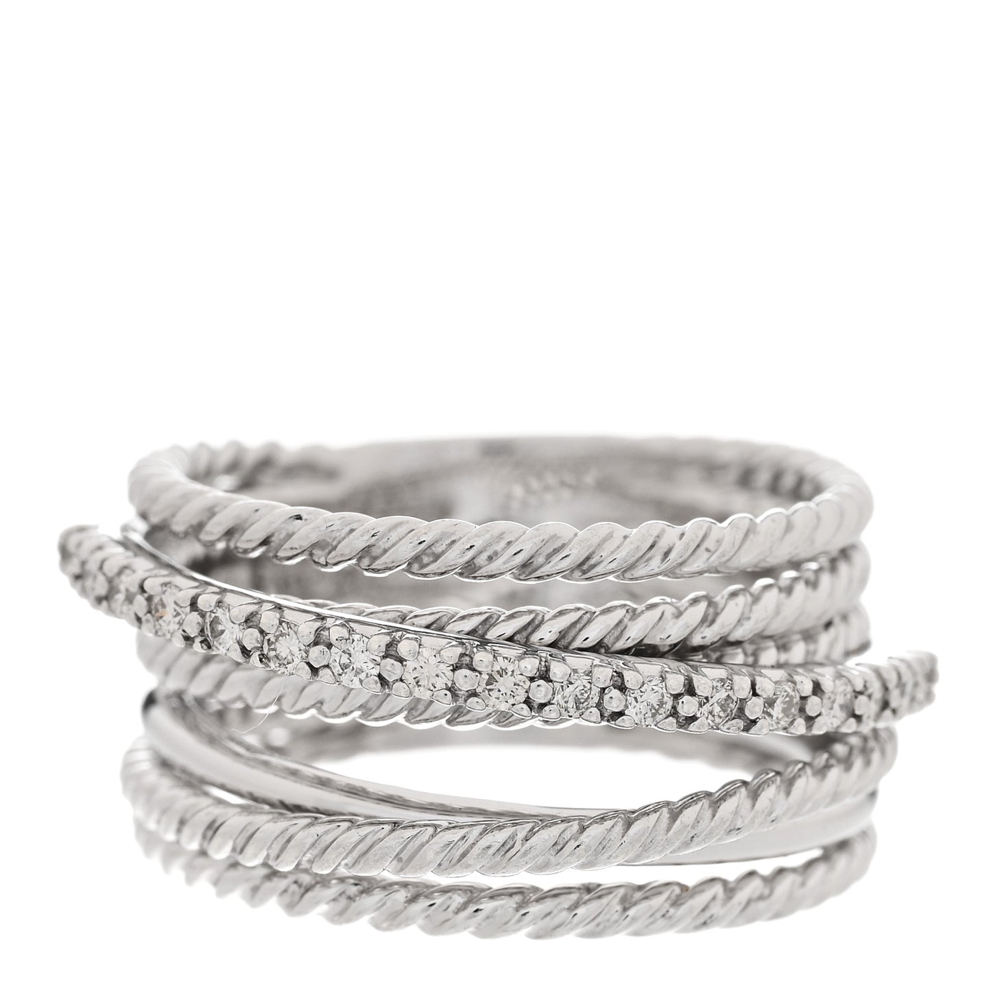 Sterling Silver Diamond 11mm Wide Crossover Cable Ring 53 6.5