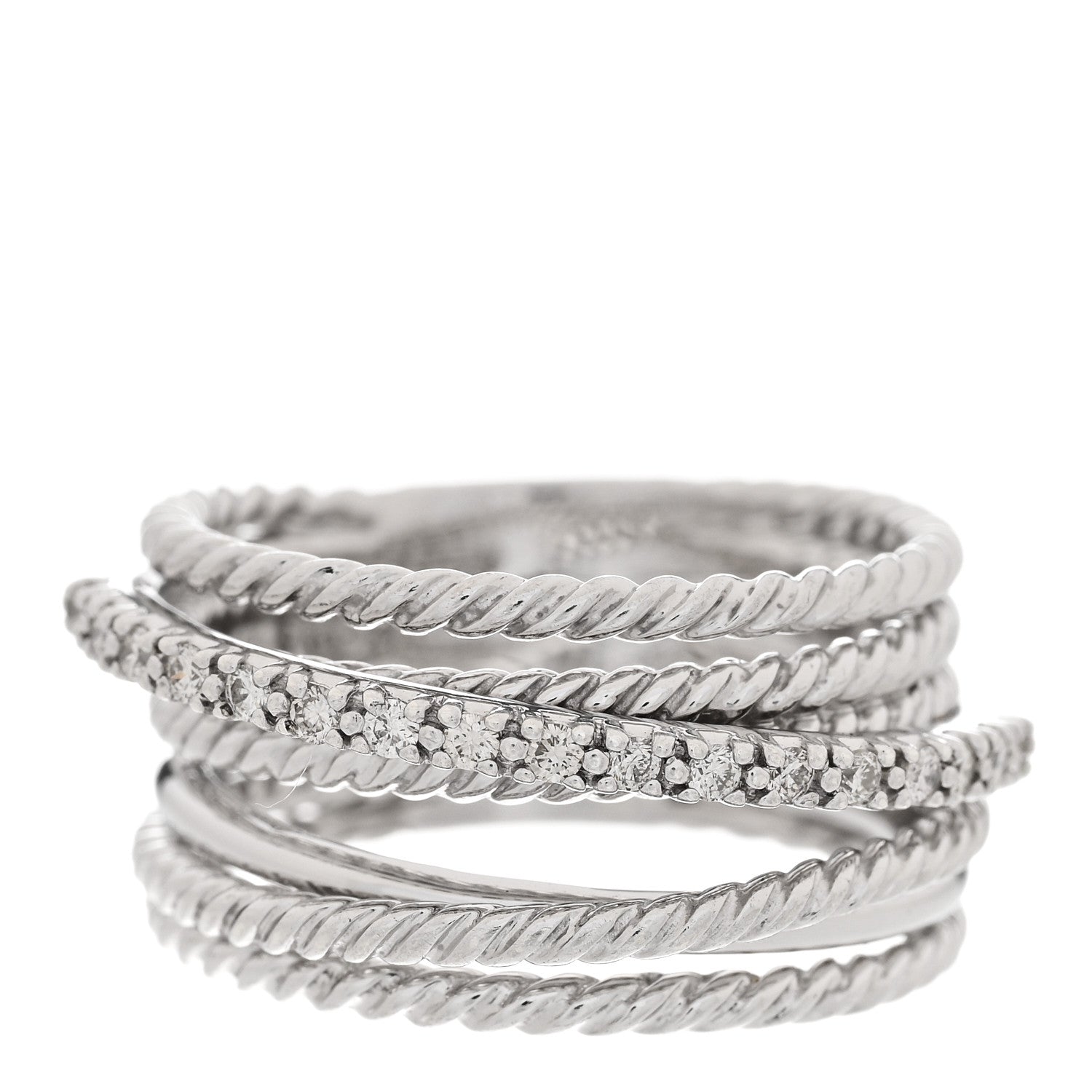 David Yurman Sterling Silver Diamond 11mm Wide Crossover Cable Ring 53 6.5 1 of 4