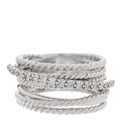 David Yurman Sterling Silver Diamond 11mm Wide Crossover Cable Ring 53 6.5 1 of 4