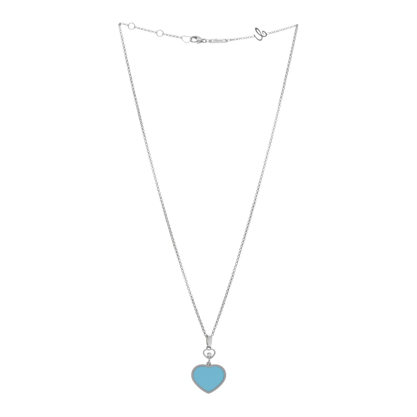 18K White Gold Diamond Turquoise Happy Hearts Necklace